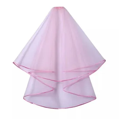 Veil On Comb - Pink - Wedding Fancy Dress Party Bridal Lace Satin Edge  UK • £4.99