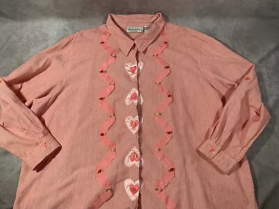 Victoria Jones Button Up Shirt Red Pink Hearts & Flowers - Plus Size Woman 4X • $22