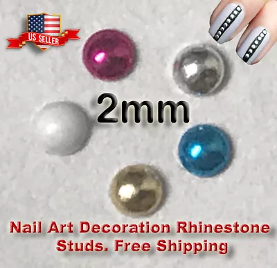 500  Round Half 2mm Metal 3D Nail Art Decoration Rhinestone Studs Accessories • $3.95