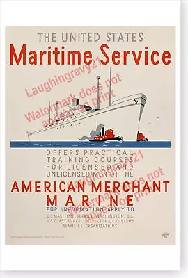 U. S. Maritime Service American Merchant Marine Tug Boat Recruitment Poster • $17.99