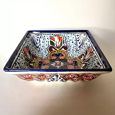 ALBA Talavera Mexican Pottery Bowl Square 7.5  Textured Art Pottery Folk Art • $21