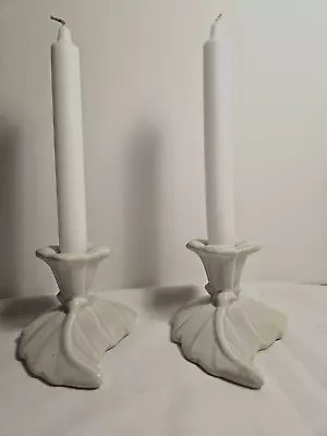 Van Briggle Colorado Spring Gray Leaf Candle Holder 5 L X 3 1/2W White • $45.99