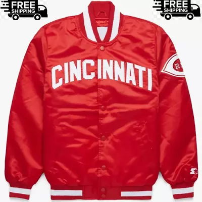 MLB Cincinnati Reds Red Full-Snap Premium Satin Varsity Baseball Jacket For Men • $103.99