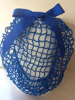 £10 • Buy 1940s Hair Snood/Net. Capri Blue. Fine Yarn. Handmade. Wartime Pattern. Bow Incl