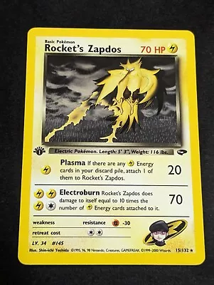 Rocket’s Zapdos 1st Edition (15/132) LP/EX Gym Challenge Holo Rare Pokemon Card • $98.99