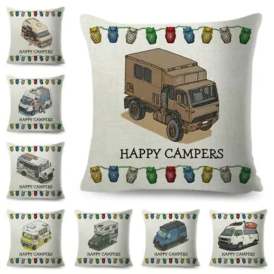 Happy Camper Van Life Pillow Case Decor Cartoon House Travel Car Cushion Cover • $8.79