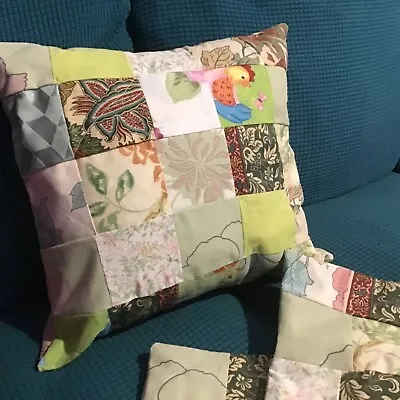 Handmade 16 Inch Button Back Cushion Cover - Patchwork Greens • £5.50
