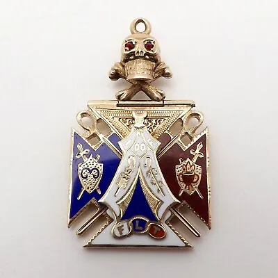 10k Gold Old Fellows Masonic Fraternity Watch Fob Skull Crossbones Pendant  • $949.05