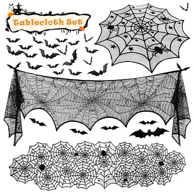 Halloween Lace Table Cloth Spider Web Cobweb Cover Black Party Decoration UK • £1.99