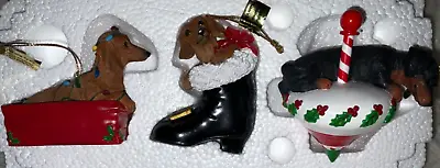 Danbury Mint Delightful Dachshund Christmas Ornaments Lit Up Boot Top 2004 D1 • $57.25