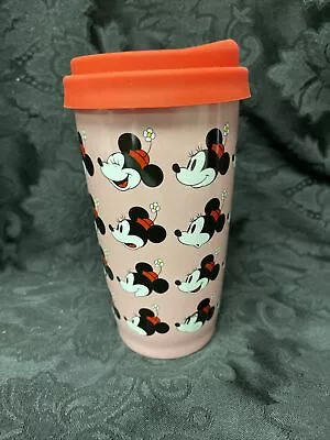 Disney Minnie Mouse Travel Coffee Cup Mug Tall White 12 Oz W/Lid Ceramic Faces • $24.95