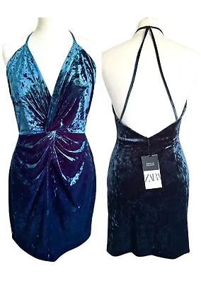 £15 • Buy ZARA Teal Velvet Mini Dress Open Back Small UK 8 BNWT