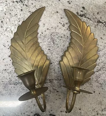 Vintage Brass Feather Leaf Sconce Candle Holders Sconce Wall Decor • $25