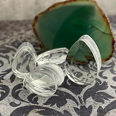 Faceted Clear Glass Teardrop Plugs (PG-576) Gauges PICK YOUR SIZE • $12.29