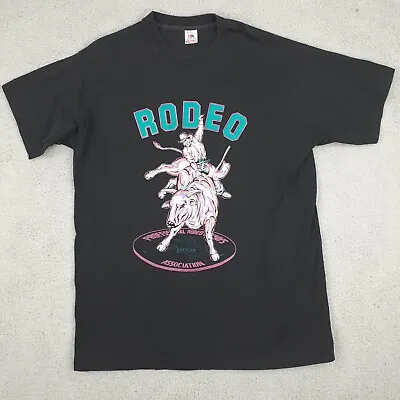 Vintage PRCA Rodeo Bull Riding Cowboy Neon Graphic Single Stitch T-Shirt Size XL • $43.50