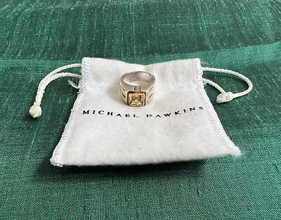 Beautiful Michael Dawkins Silver Square Cut Citrine Ring Size 7.5 With Pouch • $80