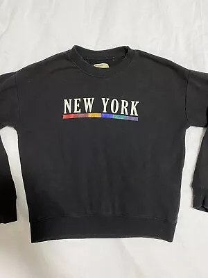 $20 • Buy Pull And Bear Size XS New York Colouful Black Crew Neck Jumper Womens Sweatshirt