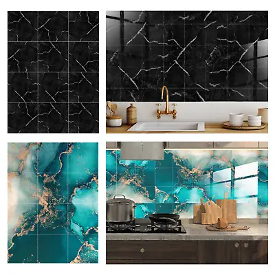 24x Marble Tile Self Adhesive Effect Sticker Kitchen Bathroom Home Wall Stickers • £9.95