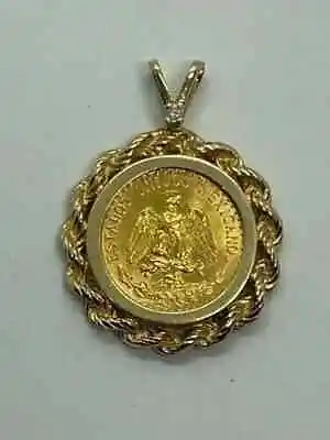 Men's 1945 Dos Pesos 20 Coin Wedding Pendant 14k Yellow Gold Plated 18'' Chain • $132.79