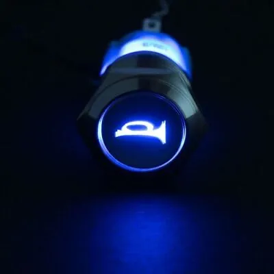 12V Blue 16mm Car LED Light Momentary Horn Button Metal Switch Push Button • £5.69