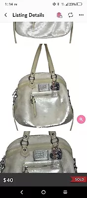 COACH POPPY Spotlight Sequins Large LT ED Satchel Opal Pearl #16303  • $99