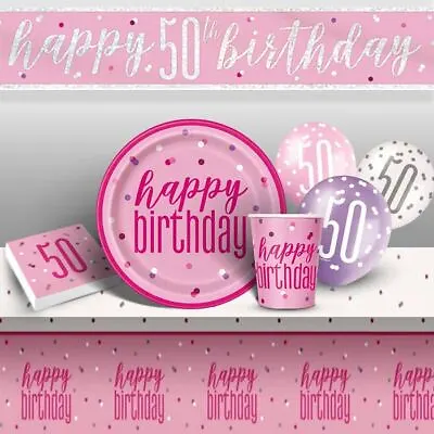 Pink Silver 50th Birthday Party Decorations Banners Balloons Supplies Tableware • £3.35