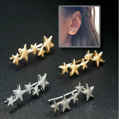 Five Stars Linked Wrap Pin Ear Climber Silver Gold Colour Stud Earrings • £3.96