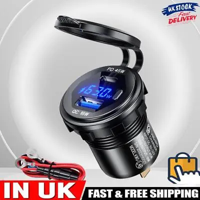45W 12V/24V USB Charger Socket PD&QC3.0 With Voltmeter For Car Marine Motorcycle • £11.39