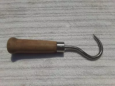 Vintage 8-1/2  Long Stainless Steel Meat Hook W/Round Wooden Handle - (RARE) • $12.75