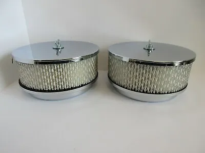 CHROME 6 3/8  FLAT TOP DUAL QUAD AIR CLEANER SET 5 1/8  4 Bbl   #229P-2   • $44.99