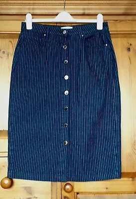 Marks & Spencer Blue Stretch Denim Jean Button-Thru Long Midi Skirt. Size 12. • £10.99