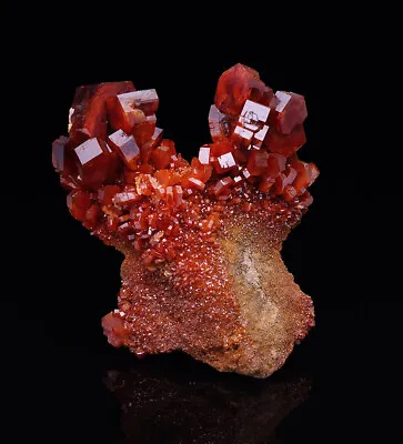 Red Vanadinite Crystals On Matrix From Mibladen - Morocco • $90