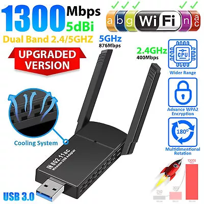 USB 3.0 WiFi Adapter 1300Mbps Long Range Dual Band 5Ghz Wireless Network Dongle • $24.99