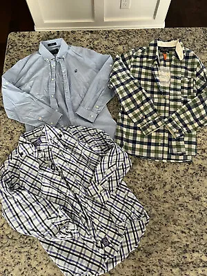 Lot Of 3 Mayoral Boys Blue Plaid Long Sleeve Button-Down Shirt Size 9 • $18.89