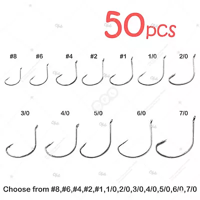 50pcs Fishing 2x Kahle Hook Nickel #8 #6 #4 #2 1/0 2/0 3/0 4/0 6/0 5/0 7/0 Lot • $11.97