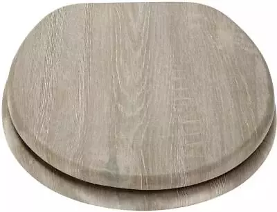 Grey Oak Toilet Seat WC Bathroom Alloy Hinge Fixings Antibacterial Oak Effect • £19.95