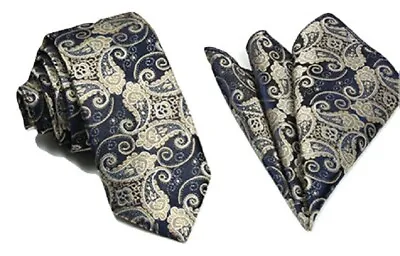 Woven Paisley Jacquard Silky Tie And Handkerchief Pocket Square Set Wedding UK • £7.99
