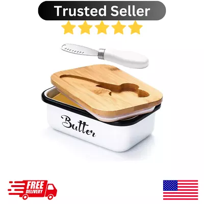 Large Butter Dish With Lid For Countertop Metal Knife Keeper Stainless Steel • $14.50