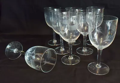 Vintage Cut Etched Wheat Crystal Wine Goblets   6  1/2  H  Set Of 8 • $19.99