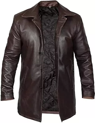 Mid-Lenght Dark Brown Distressed Genuine Lambskin Leather Trench Over Coat Mens • $89.99