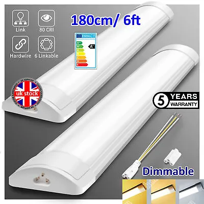 LED Batten Light Ceiling Tube Fluorescent 6500K Dimmable 2FT 4FT 5FT 6FT 8FT • £9.90