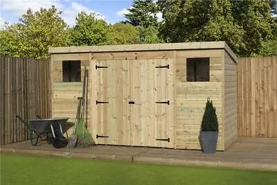 Empire 5000 Pent Garden Shed 10X7 12X7 14X7 PRESSURE TREATED T&G DOUBLE DOOR PEN • £874