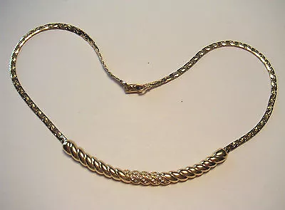 Vintage Signed MONET Necklace Crystal Curved Bar Gold Plated 1980's • $34.99