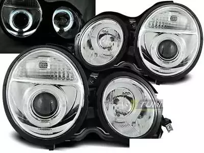 Pair Of Headlights For Mercedes W210 E-CLASS 95-99 Halo Rims Chrome CA LPME29 XI • $429.52