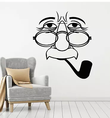 Vinyl Wall Decal Mustache Smoker Tube Glasses Old Man Stickers Mural (g227) • $68.99