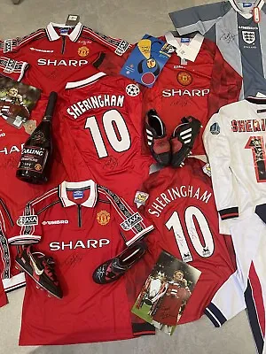 Teddy Sheringham Signed Man Utd 1999 Treble Home Shirt Inc AFTAL Certificate COA • £199.99