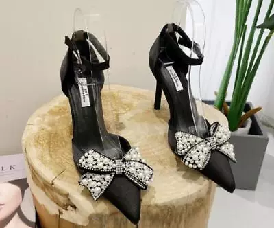 Womens Fashion Pointy Toe Diamante Bowknot Ankle Strap Sandals High Heels Shoes • $44.21