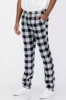 Mens Checker Slim Fit Plaid Checkered Pants Stretch Casual Work Pants Trousers • $19.81