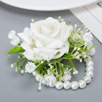 Wrist Flower Pearl Bracelet Bridesmaids Corsage Artificial Prom For Wedding Gift • £5.87