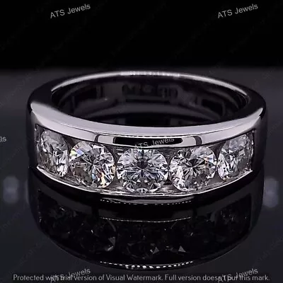 Men 3 Ct Round Cut Moissanite 5-Stone Wedding Band Ring Real 925 Sterling Silver • $95.68